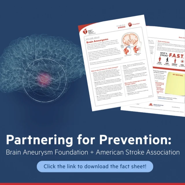 May is Stroke Awareness Month. The Brain Aneurysm Foundation is proud to partner with the American Stroke Association to share a co-branded Fact Sheet that provides individuals with life-saving information. Learn the signs, understand the risks, and help spread awareness about brain aneurysms and stroke. Click the link in bio.