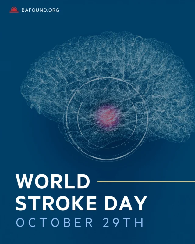 Today is World Stroke Day. BAF is proud to partner with the American Stroke Association to share a co-branded Fact Sheet that provides life-saving information everyone should know. Together, we aim to raise awareness about the connection between brain aneurysms and stroke, helping individuals recognize the signs, understand the risks, and take action. Knowledge saves lives, download the Fact Sheet from the link in our bio.