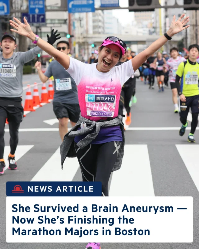 Just days after completing the 2019 Chicago Marathon, Andrea Calleja suffered a ruptured brain aneurysm—losing her sight and the ability to walk. Doctors said she might never run again. But after years of recovery, determination, and support, she came back.

Now, she’s heading to the 2026 Boston Marathon—chasing her sixth World Marathon Majors star and running for the Brain Aneurysm Foundation. Every mile is proof of what’s possible—and a step toward raising awareness for those still fighting, https://www.bafound.org/news/she-survived-a-brain-aneurysm-now-shes-finishing-the-marathon-majors-in-boston/