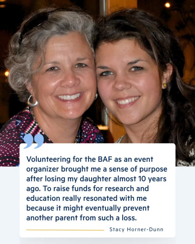 Volunteering can change lives in unexpected ways. For Stacy, becoming an event organizer with the Brain Aneurysm Foundation brought a renewed sense of purpose after an unimaginable loss. By raising funds for research and education, she’s helping move us closer to a future where fewer families face that same heartbreak.