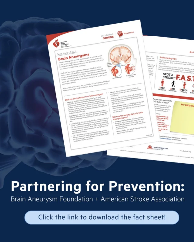 As Stroke Awareness Month comes to a close, the work does not stop here.
The Brain Aneurysm Foundation has partnered with the American Stroke Association to create a co-branded fact sheet with life-saving information on brain aneurysms and stroke — the signs, the risks, and what to do.

Read it. Share it. It could save a life. Link in bio.