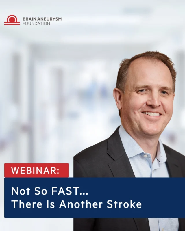 Missed the live webinar? The recording is now available!

In this insightful discussion, Brain Aneurysm Foundation Executive Director Christine Buckley and Dr. David Stoffel of RapidAI explore how artificial intelligence is advancing stroke and brain aneurysm detection, diagnosis, and treatment. Discover how innovative technology is helping clinicians make faster decisions and improve patient outcomes in neurological care, https://www.bafound.org/webinars/not-so-fast-there-is-another-stroke/