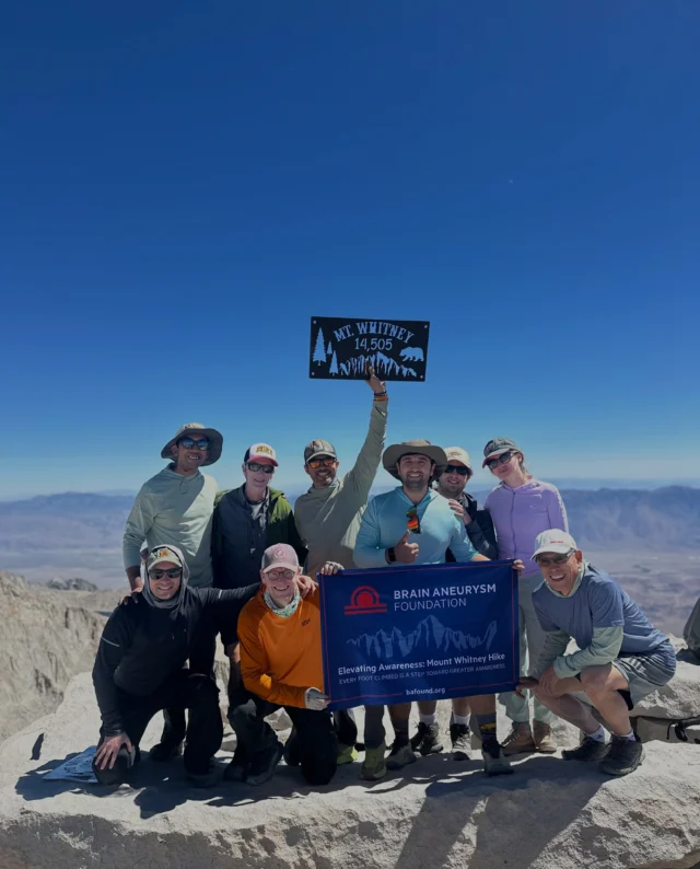 14,505 feet conquered! Massive congrats to our team of physicians and advocates for completing their hike up Mount Whitney, the highest point in the continental U.S., to support the Brain Aneurysm Foundation.

Going beyond the operating room, they climbed $1 for every foot of elevation to advance early detection and life-saving research.

Help us hit our $14,505 goal! Donate today to make an impact beyond the summit: https://bit.ly/MountWhitneyBAF
