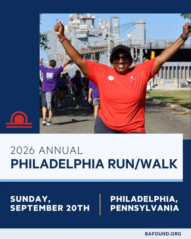 Philly, we need you! Head to the Philadelphia Navy Yard on September 20th for the Annual Philadelphia Run/Walk. Walk or run in solidarity with brain aneurysm survivors and help us spread awareness that saves lives. http://give.bafound.org/2026Philadelphia