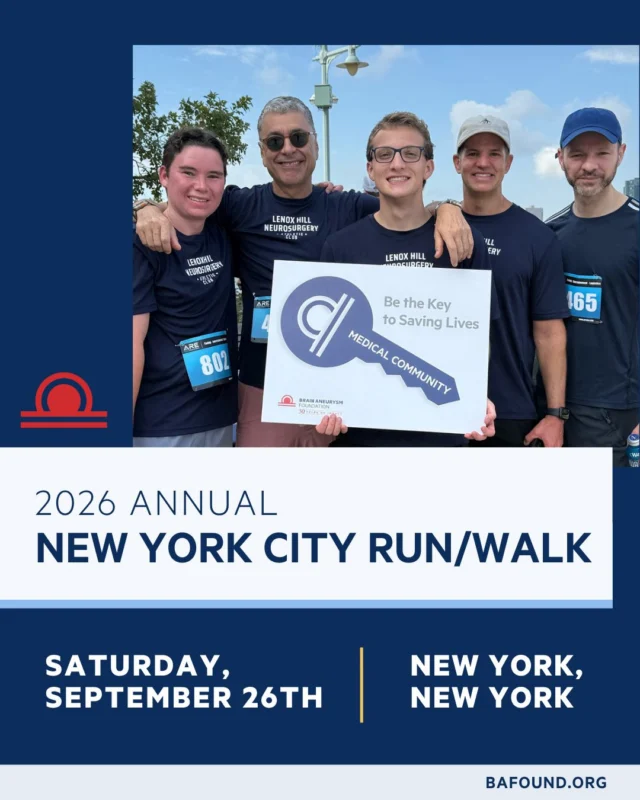 NYC — this one's for you! Join us at Hudson River Park on September 26th for the Annual New York City Run/Walk. A powerful morning to stand with survivors, raise awareness, and support the Brain Aneurysm Foundation. See you there! http://give.bafound.org/2026NYC