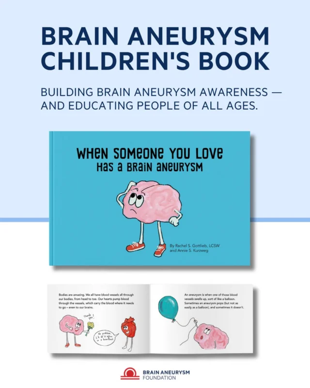 When someone you love is diagnosed with a brain aneurysm, kids have questions too.
Written by Rachel S. Gottlieb, LCSW, and Annie S. Kurzweg, our new children’s book uses gentle illustrations and an age-appropriate story to help young readers understand what’s happening — and remind them they’re not alone. It’s a resource for families navigating diagnosis, treatment, recovery, and everything in between. Available now, https://bit.ly/4ifYwQX