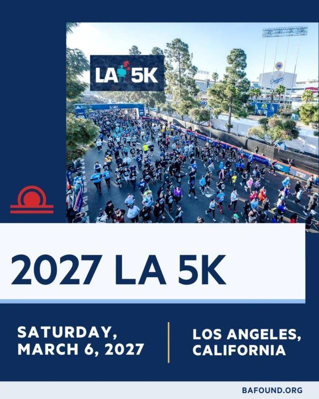 Run LA with #TeamBAF!
Join us for the 2027 LA 5K on March 6, 2027. Run, walk or roll through Elysian Park and finish at Dodger Stadium while supporting a world without brain aneurysm ruptures.
Family-friendly and open to all abilities.
Learn more and register: https://haku.ly/af5bee4e51